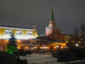 View of the Moscow Kremlin from the Alexander Garden at night. Royalty Free Stock Photo