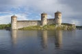 View of the towers of the ancient fortress Olavinllinna, June evening. Savonlinna, Finland