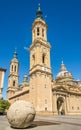 View at the Towers of Basilica of Our Lady of the Pillar in Zaragoza - Spain Royalty Free Stock Photo