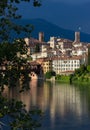 View of the town of Bassano del Grappa and its wooden bridge Royalty Free Stock Photo