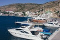 A view of the town on the Black Sea in Ukraine with lots of yachts