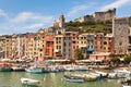View of town and castle Portovenere from sea Royalty Free Stock Photo