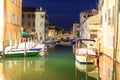 View of town Chioggia with canal Vena at night in Veneto, Italy Royalty Free Stock Photo