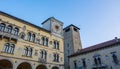 view of the Town Hall and the clock tower from Piazza del Duomo in Belluno Royalty Free Stock Photo