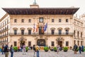 View at the town hall in Palma de Mallorca with flags on the balcony Royalty Free Stock Photo