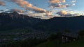 View of town Lienz in Tyrol, Austria located in valley in the alpine mountains (Gailtal Alps) after sunset in twilight. Royalty Free Stock Photo