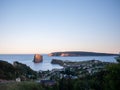 View of the Town of Perce and the rock at sunset