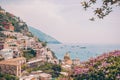 View of the town of Positano with flowers Royalty Free Stock Photo
