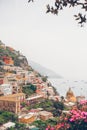 View of the town of Positano with flowers Royalty Free Stock Photo