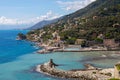 View of town of Recco and Ligurian coast, Genoa Province, Italy Royalty Free Stock Photo