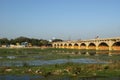 View of town from the river dried up and the bridge, South India, Kerala, Madurai