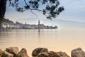 View of the town of Salo` on Lake Garda, Italy at dawn.