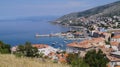 View of the town of Senj and the Adriatic coast in Croatia, on the foothills of the Mala Kapela and Velebit mountains.