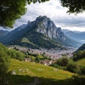 view of the town of Sotres, Picos de Europa, Asturias, Spain, famous for the manufacture of Cabrales cheese and the Royalty Free Stock Photo