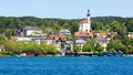 View on the town of Starnberg with lake Starnberger See in the foreground