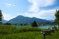 View from the town of Tegernsee to the St. Laurentius Church in Rottach-Egern Royalty Free Stock Photo