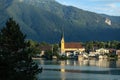 View from the town of Tegernsee to the St. Laurentius Church in Rottach-Egern Royalty Free Stock Photo