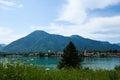 View from the town of Tegernsee to the St. Laurentius Church in Rottach-Egern Royalty Free Stock Photo