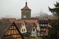 View from town wall of facades and roofs of medieval old town Rothenburg ob der Tauber, Bavaria, Germany. November 2014 Royalty Free Stock Photo