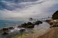 view of the Trabocco Turchino fishing machine and hut on the Abruzzo coast in Italy Royalty Free Stock Photo