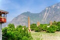 View on traditional buildings and stone tower of tibetan Danba village Zhonglu