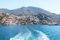 View of traditional colorful houses on Symi island, Greece, Dodecanese Royalty Free Stock Photo