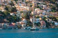 View of traditional colorful houses on Symi island, Greece, Dodecanese Royalty Free Stock Photo