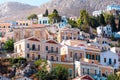 View of traditional colorful houses on Symi island, Greece, Dodecanese Royalty Free Stock Photo