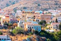 View of traditional colorful houses on Symi island, Greece, Dodecanese Royalty Free Stock Photo