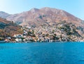 View of traditional colorful houses on Symi island, Greece, Dodecanese Royalty Free Stock Photo