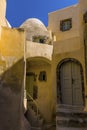 A view of traditional dwellings in the backstreets of the village of Emporio, Santorini