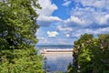 View of traditional excursion ship with historic at famous Lake on a sunny day with blue sky and clouds in summer. Schwerin,