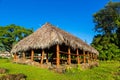 View of a traditional Hawaiian house standing in the park near Honolulu on a blue sky background