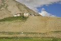 View of traditional Ladakhi houses along the dry hills on the way to Darcha-Padum road