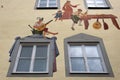 View of the traditional painted bavarian houses in the village of Fussen, Germany