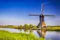 View of Traditional Romantic Dutch Windmills in Kinderdijk Village in the Netherlands Before Sunset Royalty Free Stock Photo