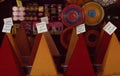 Traditional spice market in Morocco piles of colourful spices with names Royalty Free Stock Photo