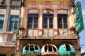 View of traditional two storey shop houses George Town Malaysia