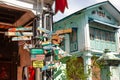 View of traditional two storey shop houses George Town Malaysia