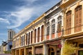 View of traditional two storey shop houses George Town Malaysia