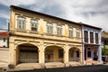 View of traditional two storey shop houses George Town Malaysia