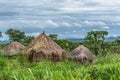 View of traditional village, house thatched with roof and terracotta and straw walls