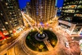 View of a traffic circle and buildings in Harbor East, Baltimore