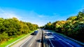 View of traffic on the A28 or E232 Freeway between Zwolle and Amesfoort Royalty Free Stock Photo