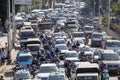 View of traffic jam on the day time in Kathmandu, Nepal. Crowded traffic jam road in city Royalty Free Stock Photo