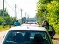 View on the traffic jam and people waiting at the Serbian Hungarian border