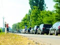 View on the traffic jam and people waiting at the Serbian Hungarian border