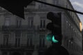 View of a traffic lights in green in the streets of Lisbon - Barrio alto district Portugal