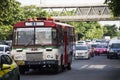 View traffic road and bus of Bangkok Mass Transit Authority, BMTA running on street
