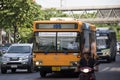 View traffic road and bus of Bangkok Mass Transit Authority, BMTA running on street